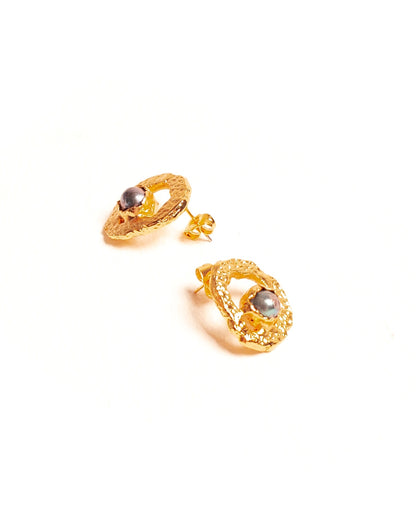 Aretes Lunara de Ferozza en bronce con baño de oro 24k y piedra natural — vista 6