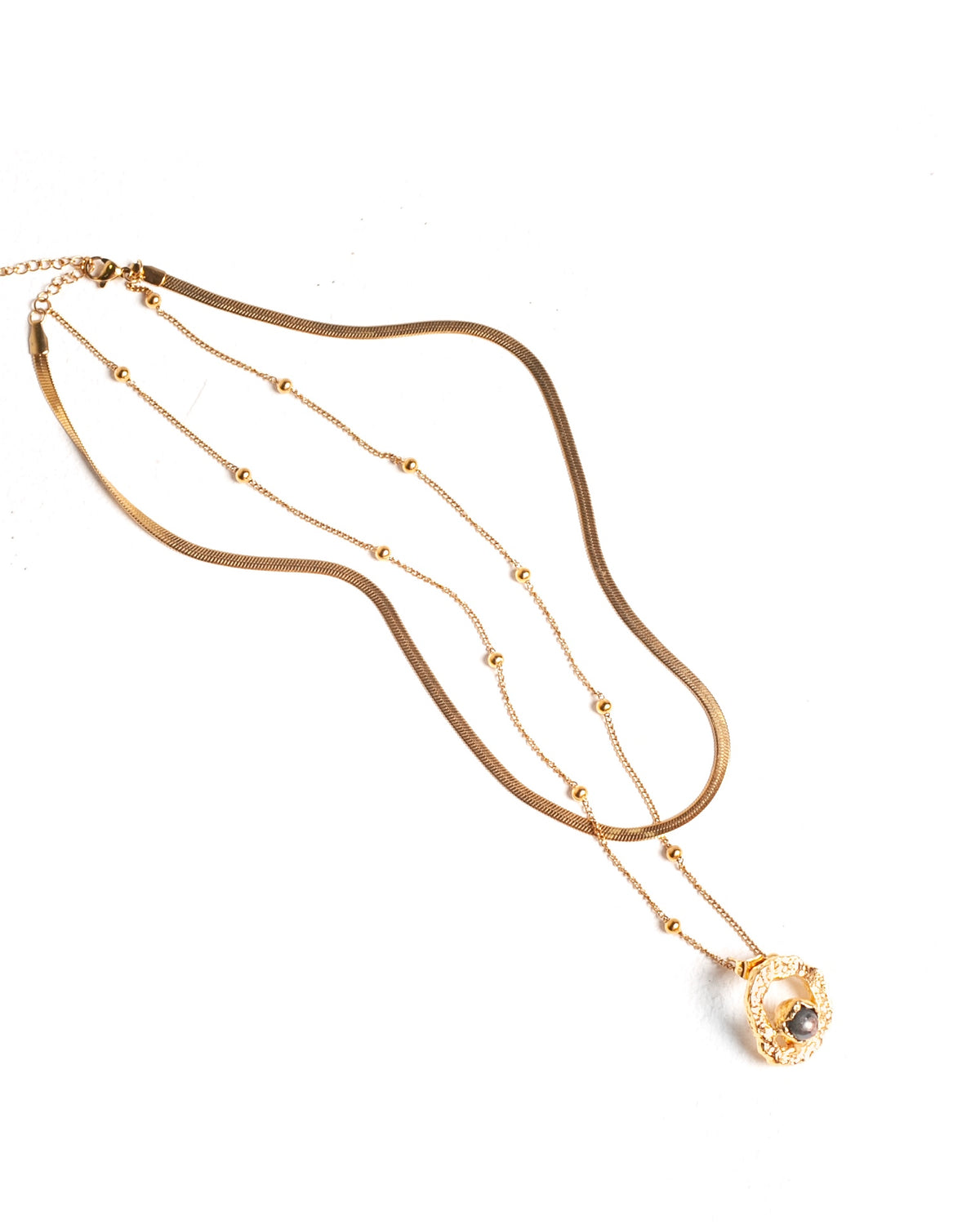 Collar Lunara de Ferozza en bronce con baño de oro 24k y perla natural — vista 6