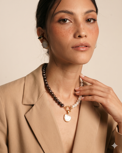Collar Media Noche Perla de Ferozza, de perlas naturales en baño de oro 24k — vista 5