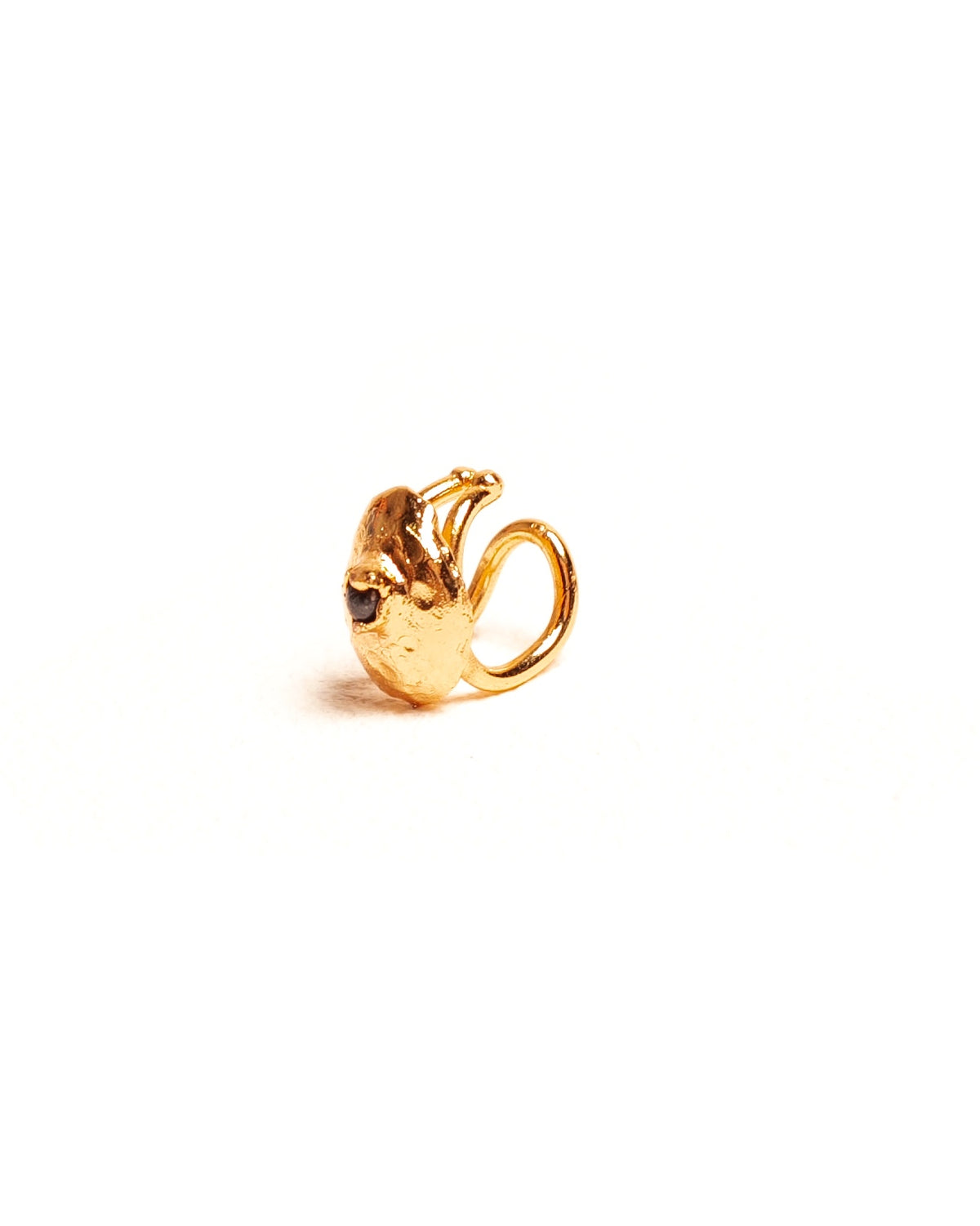 Earcuff Umbra de Ferozza con piedra natural sobre bronce con baño de oro 24k, sin perforación — vista 6