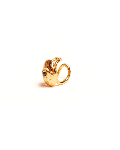 Earcuff Umbra de Ferozza con piedra natural sobre bronce con baño de oro 24k, sin perforación — vista 6