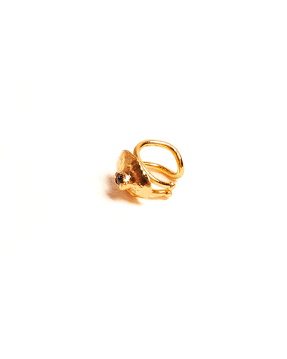 Earcuff Umbra de Ferozza con piedra natural sobre bronce con baño de oro 24k, sin perforación — vista 7